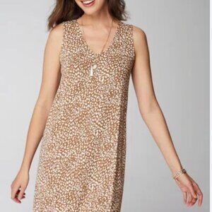 J. Jill Wearever NWT Women's 2X Tan White Leopard Print Soft V Neck A Line Dress